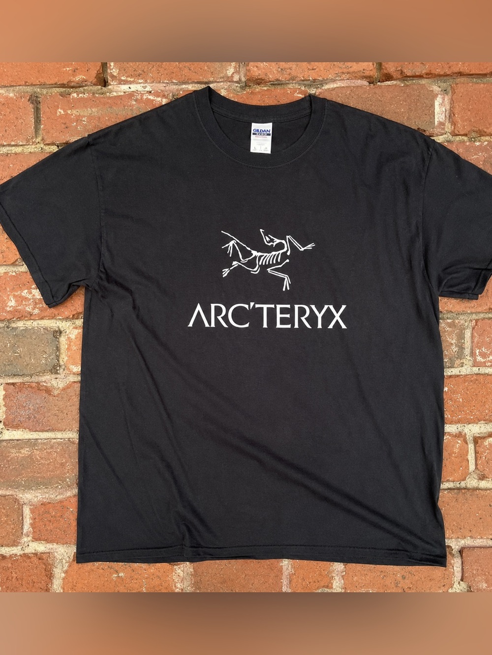 Gildan 5000 Black T-Shirt with White Arc'teryx Logo, Y2K, Streetwear Size L